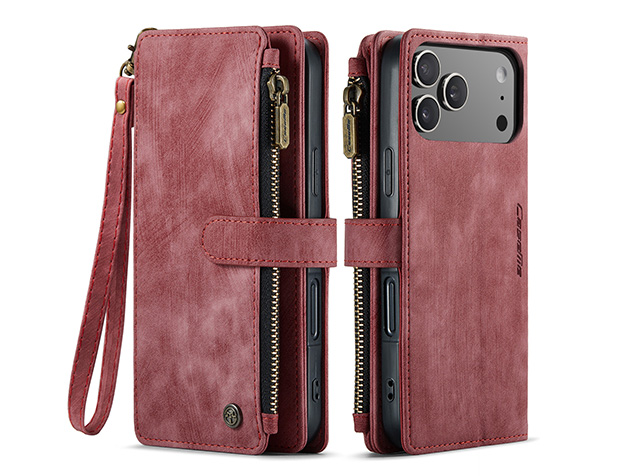 CaseMe Synthetic Leather Wallet Case with Zipper Pocket for iPhone 18 Pro - Blush