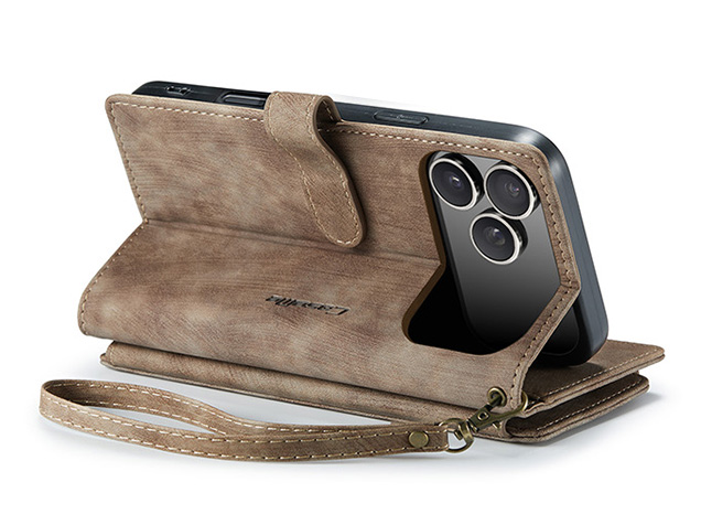 CaseMe Synthetic Leather Wallet Case with Zipper Pocket for iPhone 18 Pro - Desert Taupe Leather Wallet Case