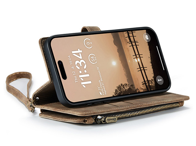 CaseMe Synthetic Leather Wallet Case with Zipper Pocket for iPhone 18 Pro - Desert Taupe