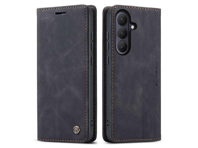 CaseMe Slim Synthetic Leather Wallet Case with Stand for Samsung Galaxy S26 FE - Charcoal Leather Wallet Case