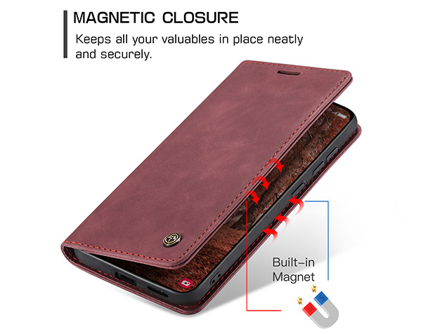 CaseMe Slim Synthetic Leather Wallet Case with Stand for Samsung Galaxy S26 FE - Burgundy