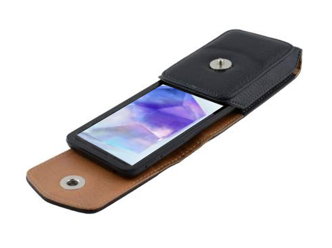 Textured Synthetic Leather Belt Pouch with Buckle - Vertical