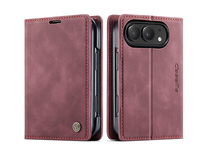 CaseMe Slim Synthetic Leather Wallet Case with Stand for the iPhone Duo - Burgundy Leather Wallet Case