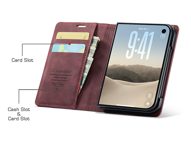 CaseMe Slim Synthetic Leather Wallet Case with Stand for the iPhone Duo - Burgundy