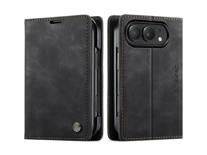CaseMe Slim Synthetic Leather Wallet Case with Stand for the iPhone Duo - Charcoal Leather Wallet Case