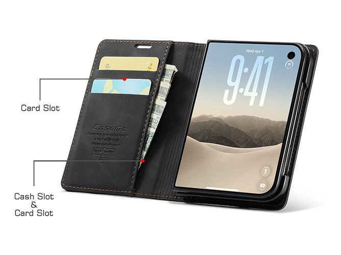 CaseMe Slim Synthetic Leather Wallet Case with Stand for the iPhone Duo - Charcoal