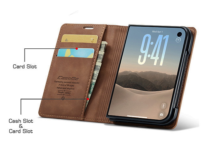 CaseMe Slim Synthetic Leather Wallet Case with Stand for the iPhone Duo - Tan