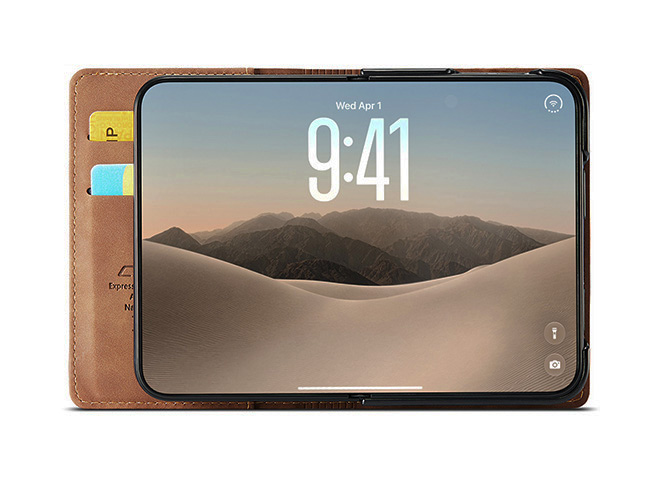 CaseMe Slim Synthetic Leather Wallet Case with Stand for the iPhone Duo - Tan
