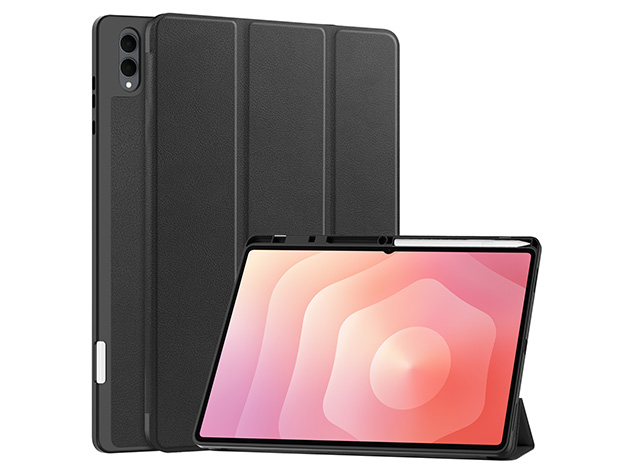 Slim Synthetic Leather Flip Case with Stand for Samsung Galaxy Tab S12 Ultra - Black Leather Flip Case
