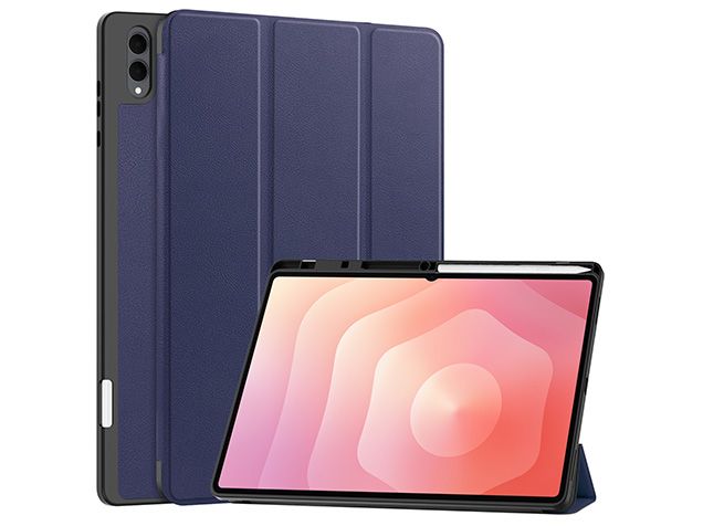 Slim Synthetic Leather Flip Case with Stand for Samsung Galaxy Tab S12 Ultra - Navy Leather Flip Case