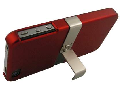 iPhone 4/4S Rubberised Case with Stand - Metallic Red