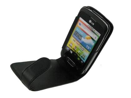 Synthetic Leather Flip Case for LG Optimus One P500 - Black