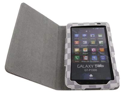 Designer Synthetic Leather Flip Case with Stand for Samsung Galaxy Tab P1000 - White