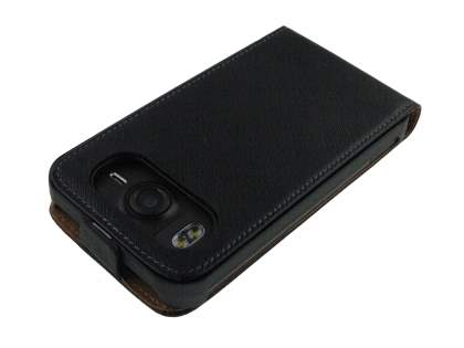 Synthetic Leather Flip Case for HTC Desire HD - Classic Black