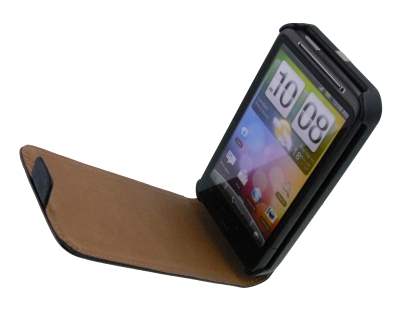 Synthetic Leather Flip Case for HTC Desire HD - Classic Black