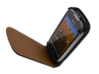 Synthetic Leather Flip Case for Nokia C7 - Classic Black