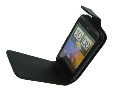 HTC Incredible S Synthetic Leather Flip Case - Black