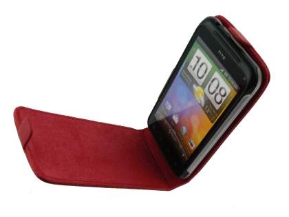 HTC Incredible S Genuine Leather Flip Case - Red