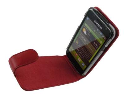 Genuine Leather Flip Case for Samsung I9000 Galaxy S - Red