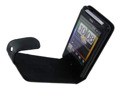 Genuine Leather Flip Case for HTC Aria - Black