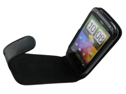 Genuine Leather Flip Case for HTC Desire S - Black