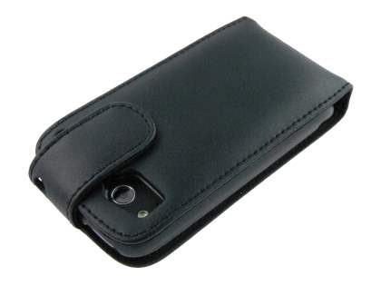 Genuine Leather Flip Case for HTC Desire S - Black