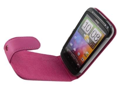 HTC Desire S Genuine Leather Flip Case - Pink
