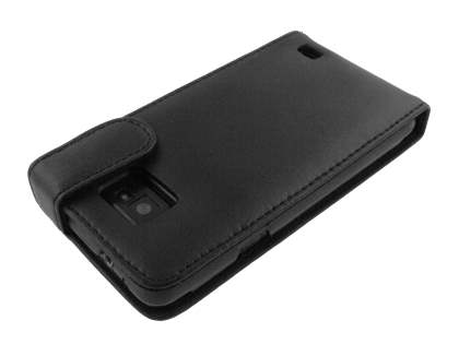 Genuine Leather Flip Case for Samsung I9100 Galaxy S2 - Black
