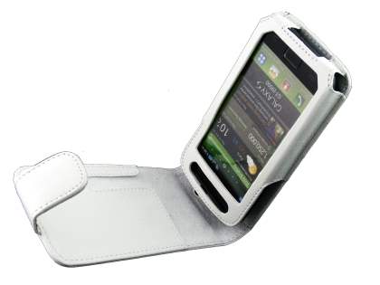 Synthetic Leather Flip Case for Samsung I9000 Galaxy S - White
