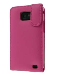 Genuine Leather Flip Case for Samsung I9100 Galaxy S2 - Pink Leather Flip Case