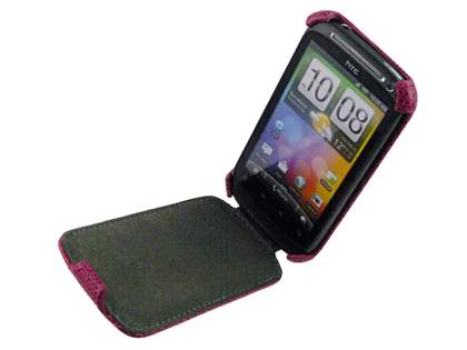 HTC Desire S Slim Synthetic Leather Flip Case - Hot Pink