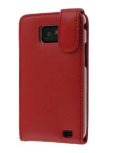 Genuine Leather Flip Case for Samsung I9100 Galaxy S2 - Red