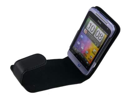 Genuine Leather Flip Case for HTC Salsa - Black