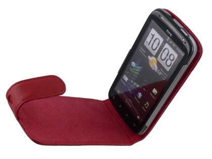 Genuine Leather Flip Case for HTC Sensation - Red