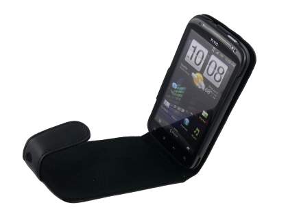 Genuine Leather Flip Case for HTC Sensation - Black