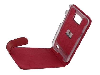 Genuine Leather Flip Case for Samsung I9100 Galaxy S2 - Red
