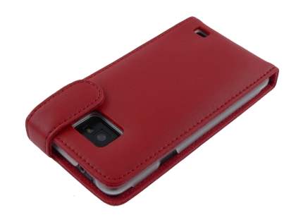 Genuine Leather Flip Case for Samsung I9100 Galaxy S2 - Red