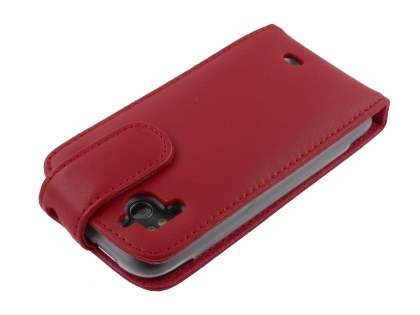 Genuine Leather Flip Case for HTC Sensation - Red