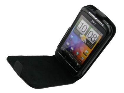 HTC Wildfire S Genuine Leather Flip Case - Black