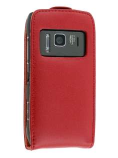 Genuine Leather Flip Case for Nokia N8 - Red