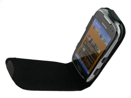 Genuine Leather Flip Case for Nokia C7 - Black