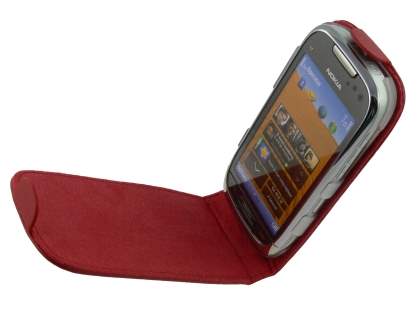 Genuine Leather Flip Case for Nokia C7 - Red