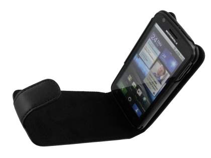 Genuine Leather Flip Case for Motorola ATRIX 4G - Black