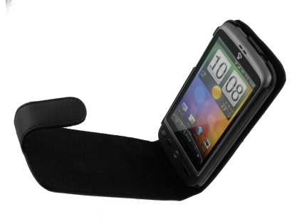 HTC Desire G7 Genuine Leather Flip Case - Black