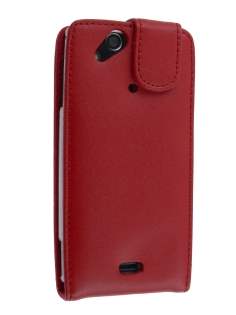 Genuine Leather Flip Case for Sony Ericsson XPERIA Arc/Arc S - Red