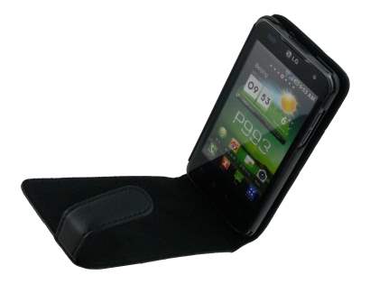 Genuine Leather Flip Case for LG Optimus 2X P990 - Black