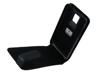 Genuine Leather Flip Case for LG Optimus 2X P990 - Black
