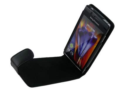 Genuine Leather Flip Case for Sony Ericsson XPERIA Arc/Arc S - Black