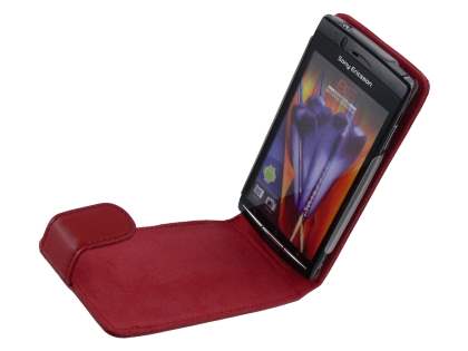 Genuine Leather Flip Case for Sony Ericsson XPERIA Arc/Arc S - Red