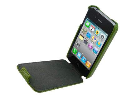 Synthetic Leather Flip Case for iPhone 4/4S - Lime Green
